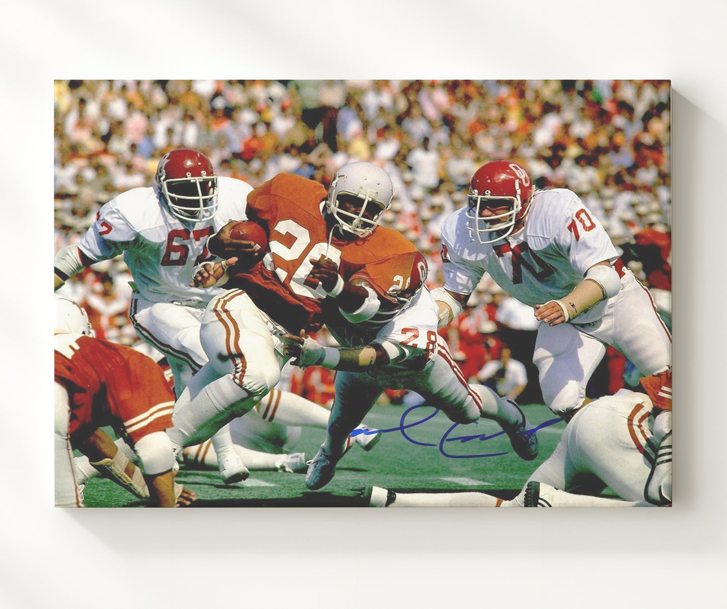 Texas Football Earl Campbell Tyler Rose Power Drive College Football Wall Art 20x24 Canvas wall art print – College Football decor