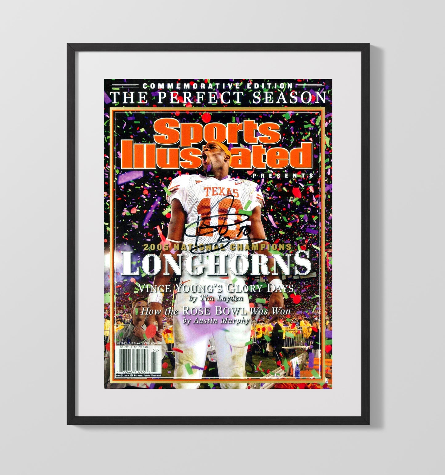 Texas Football Vince Young National Championship Celebration SI Cover 2005 College Football 16x20 Gallery Frame wall art print – College Football decor