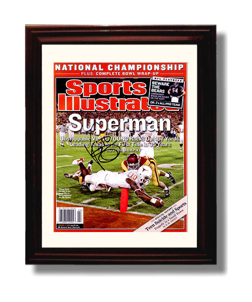 Texas Football Vince Young National Championship Superman Performance 2006 SI College Football 8x10 Beveled Frame wall art print – College Football decor