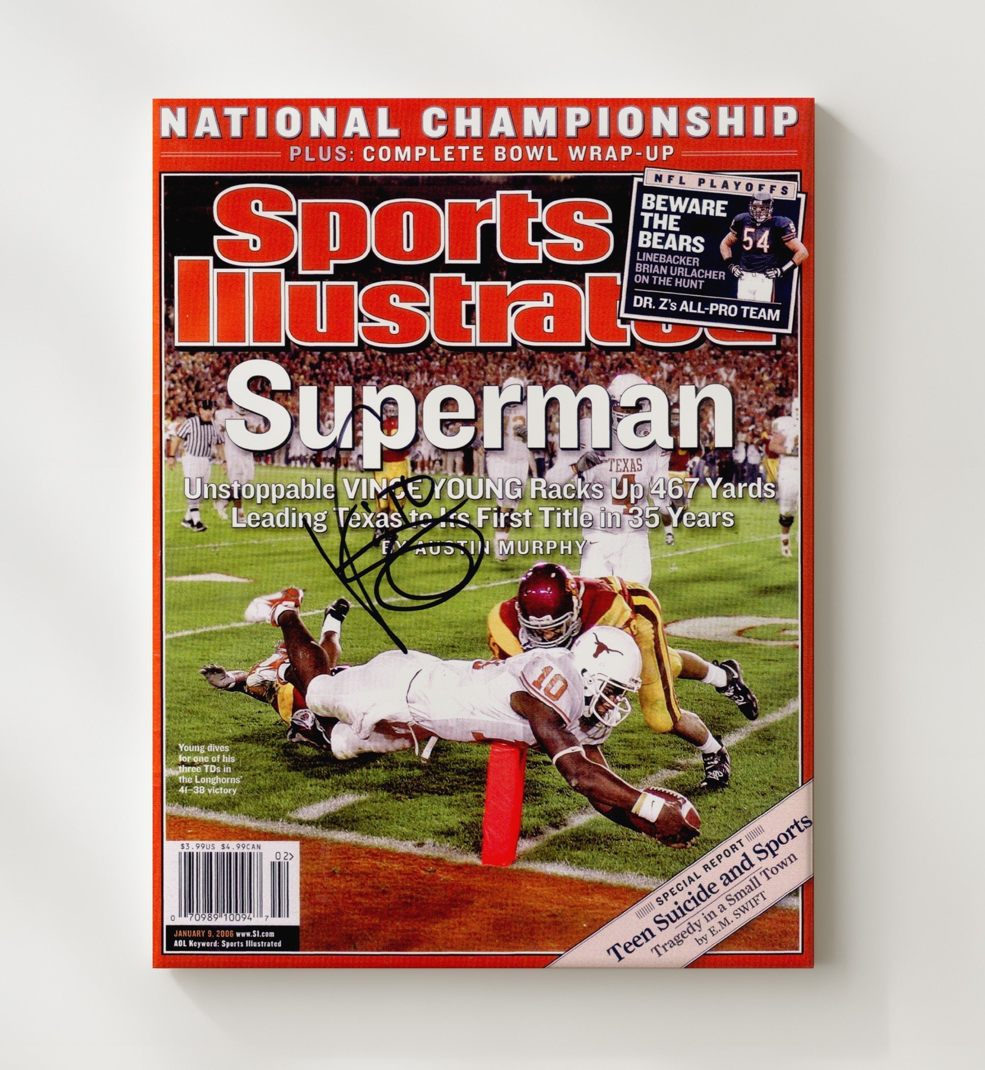 Texas Football - Vince Young National Championship Superman Performance 2006 SI 8x10 Canvas college football wall art