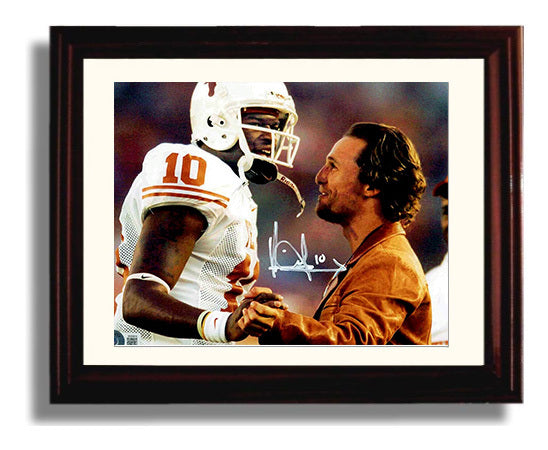 Texas Football Vince Young Sideline Moment with Matthew McConaughey College Football Wall Art 8x10 Beveled Frame wall art print – College Football decor