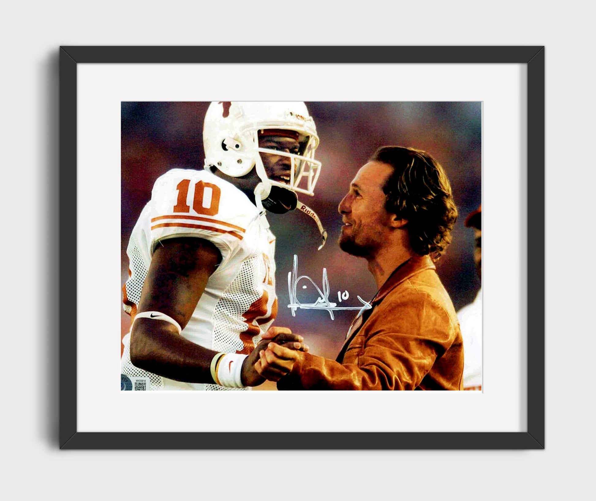 Texas Football Vince Young Sideline Moment with Matthew McConaughey College Football Wall Art 16x20 Gallery Frame wall art print – College Football decor