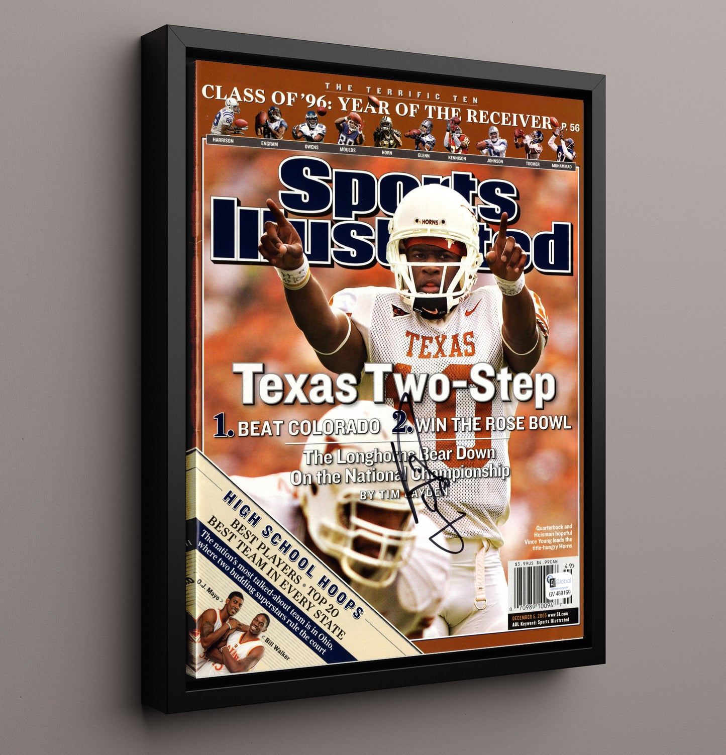 Texas Football Vince Young Texas Two Step Championship Run 2005 SI College Football Wall Art 16x20 Framed Canvas wall art print – College Football decor