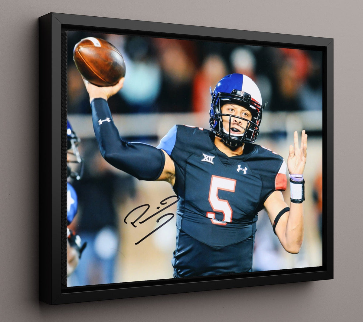 Texas Tech Football - Patrick Mahomes Gunslinger Deep Throw 8x10 Framed Canvas college football wall art