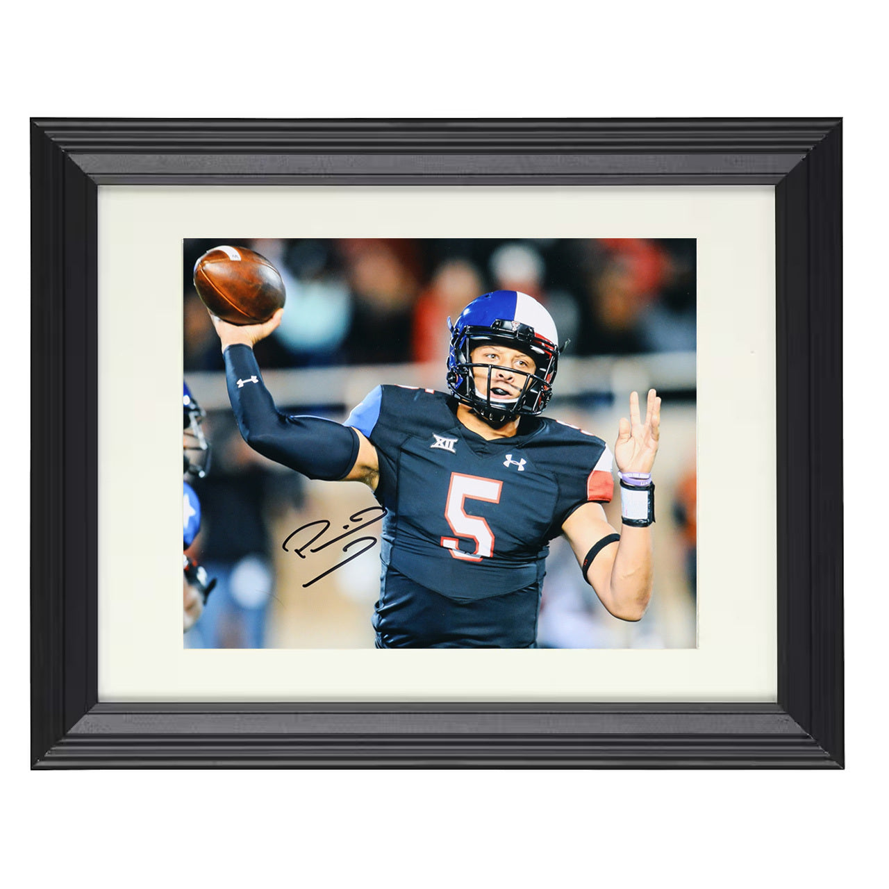 Texas Tech Football Patrick Mahomes Gunslinger Deep Throw 8x10 black beveled frame college football wall art