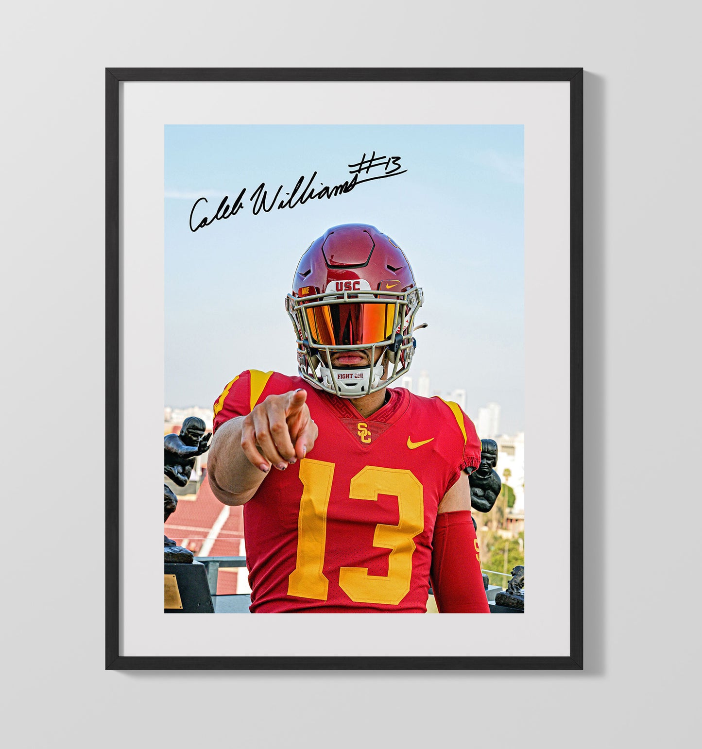 USC Football Caleb Williams Heisman Pose Fight On Future College Football Wall Art 16x20 Gallery Frame wall art print – College Football decor