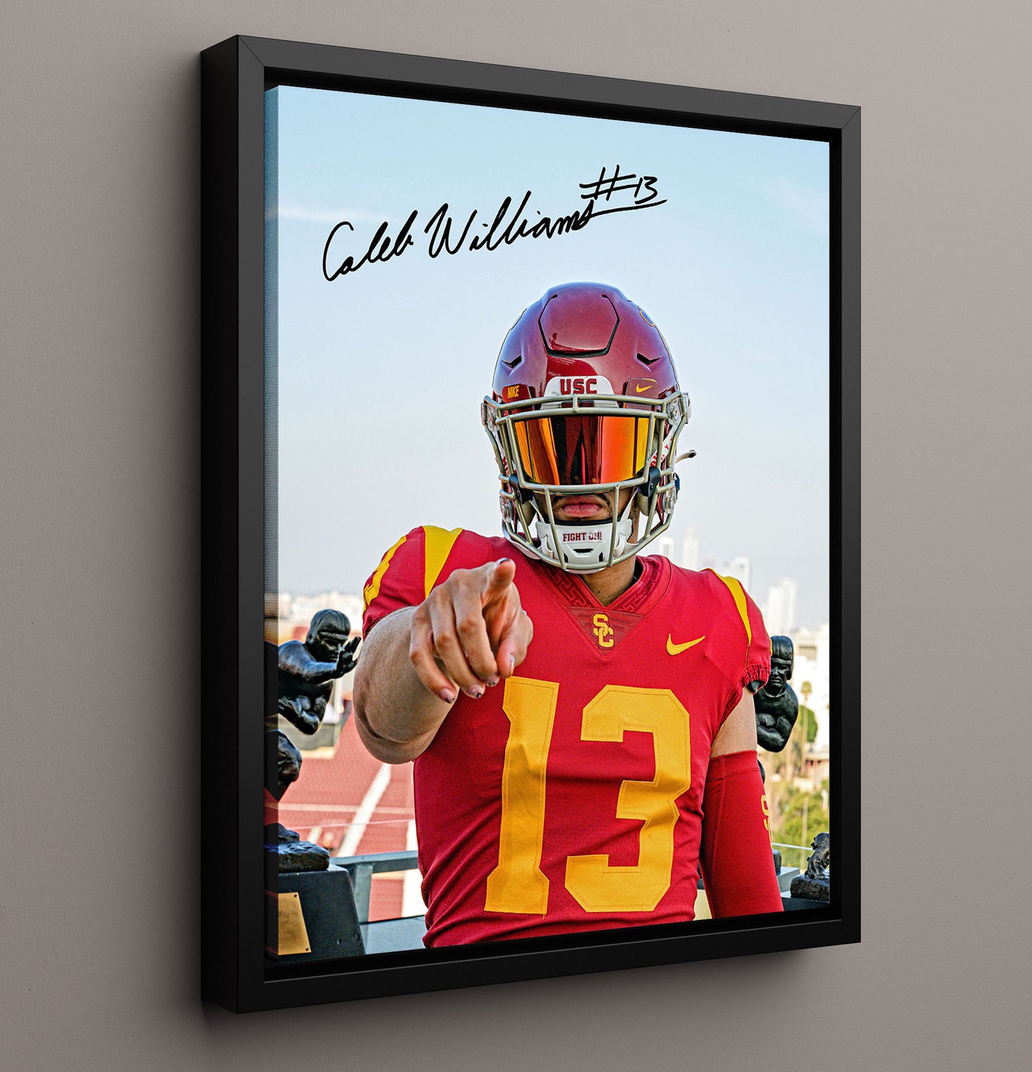 USC Football Caleb Williams Heisman Pose Fight On Future College Football Wall Art 16x20 Framed Canvas wall art print – College Football decor