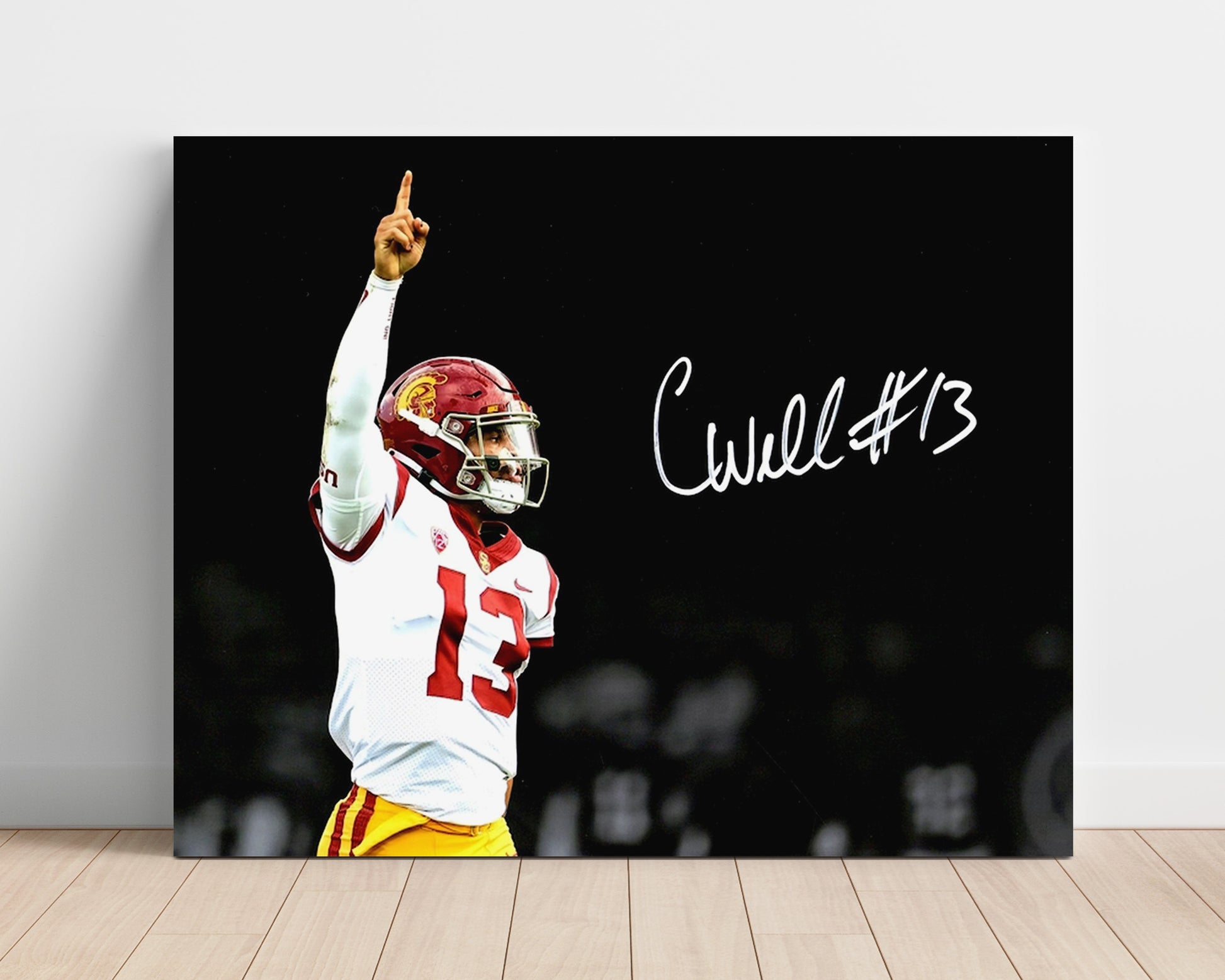 USC Football Caleb Williams Heisman Spotlight Victory Pose College Football Wall Art 16x20 Unframed Print wall art print – College Football decor