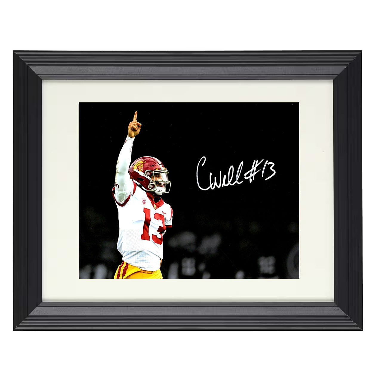 USC Football Caleb Williams Heisman Spotlight Victory Pose 8x10 black beveled frame college football wall art