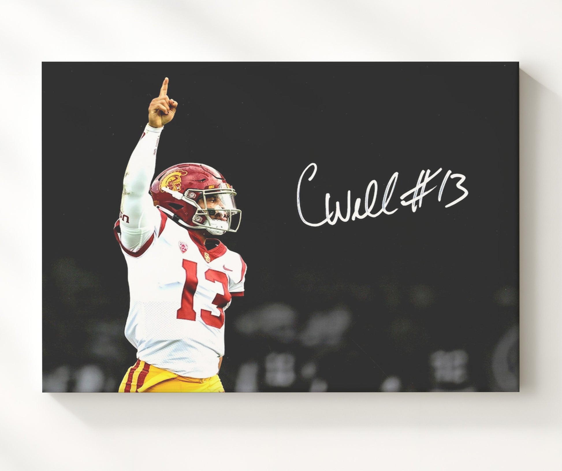 USC Football Caleb Williams Heisman Spotlight Victory Pose College Football Wall Art 20x24 Canvas wall art print – College Football decor