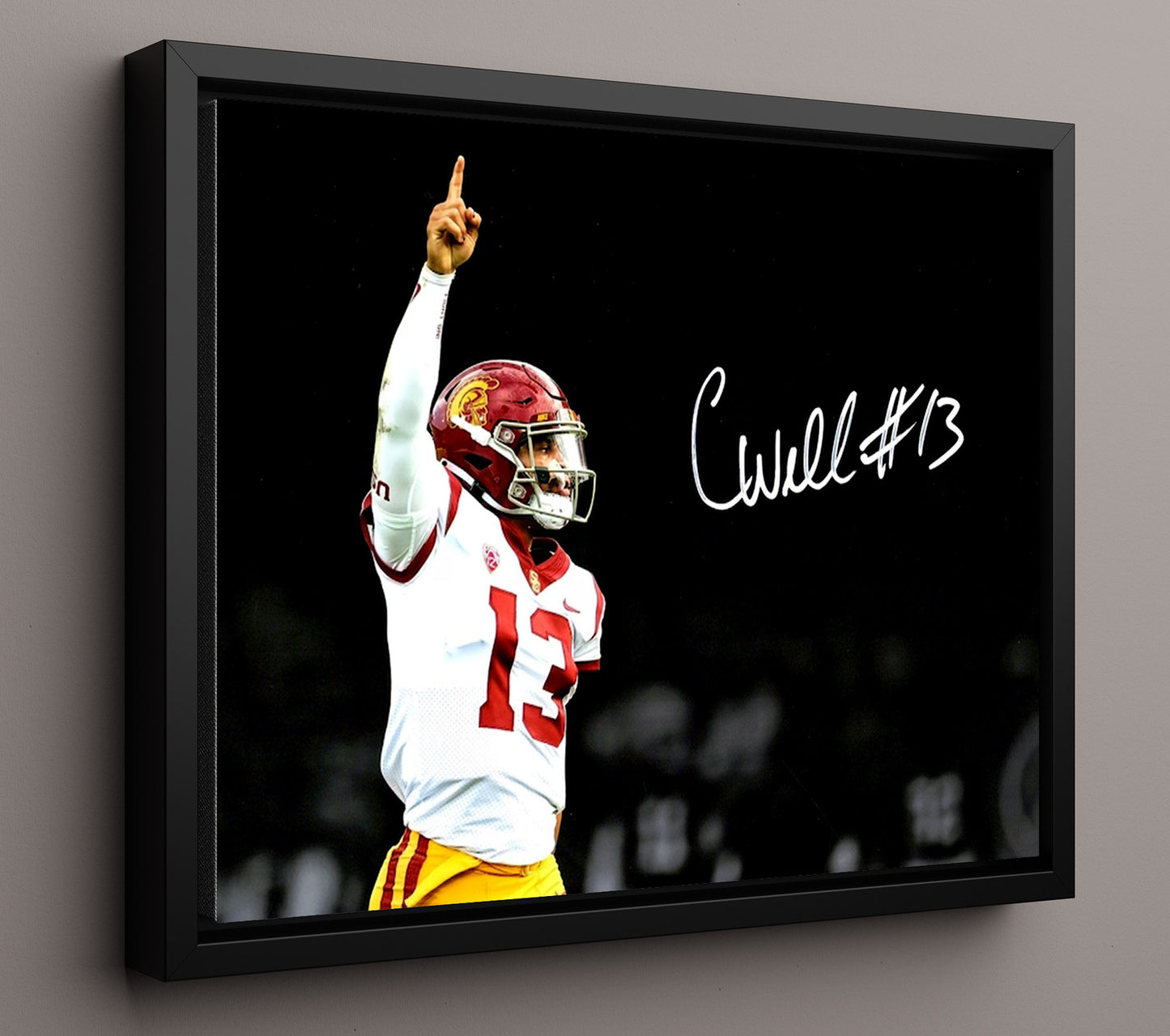 USC Football Caleb Williams Heisman Spotlight Victory Pose College Football Wall Art 16x20 Framed Canvas wall art print – College Football decor