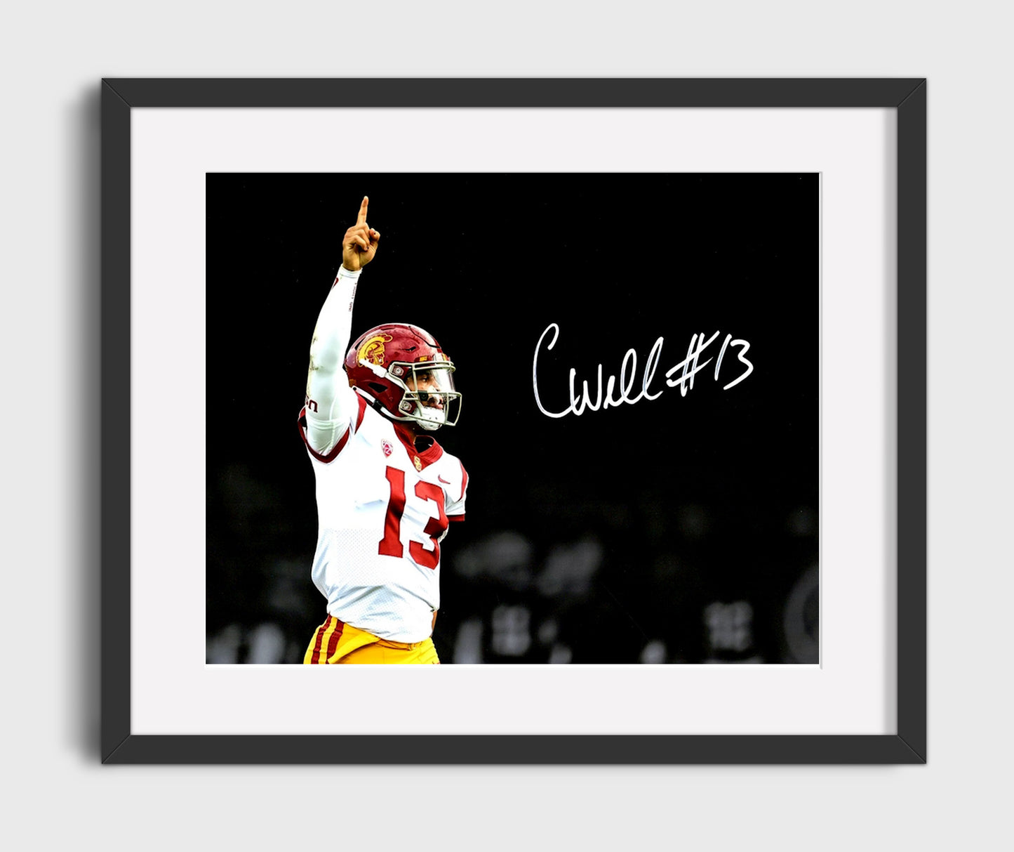USC Football Caleb Williams Heisman Spotlight Victory Pose College Football Wall Art 16x20 Gallery Frame wall art print – College Football decor