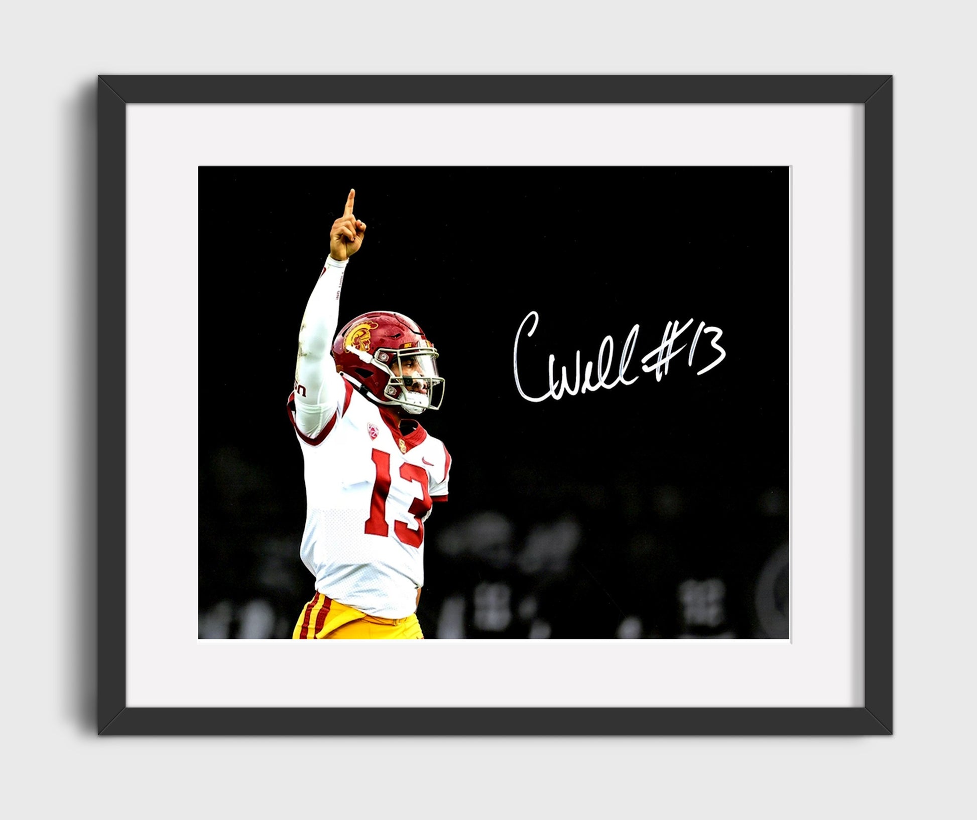 USC Football Caleb Williams Heisman Spotlight Victory Pose College Football Wall Art 16x20 Gallery Frame wall art print – College Football decor