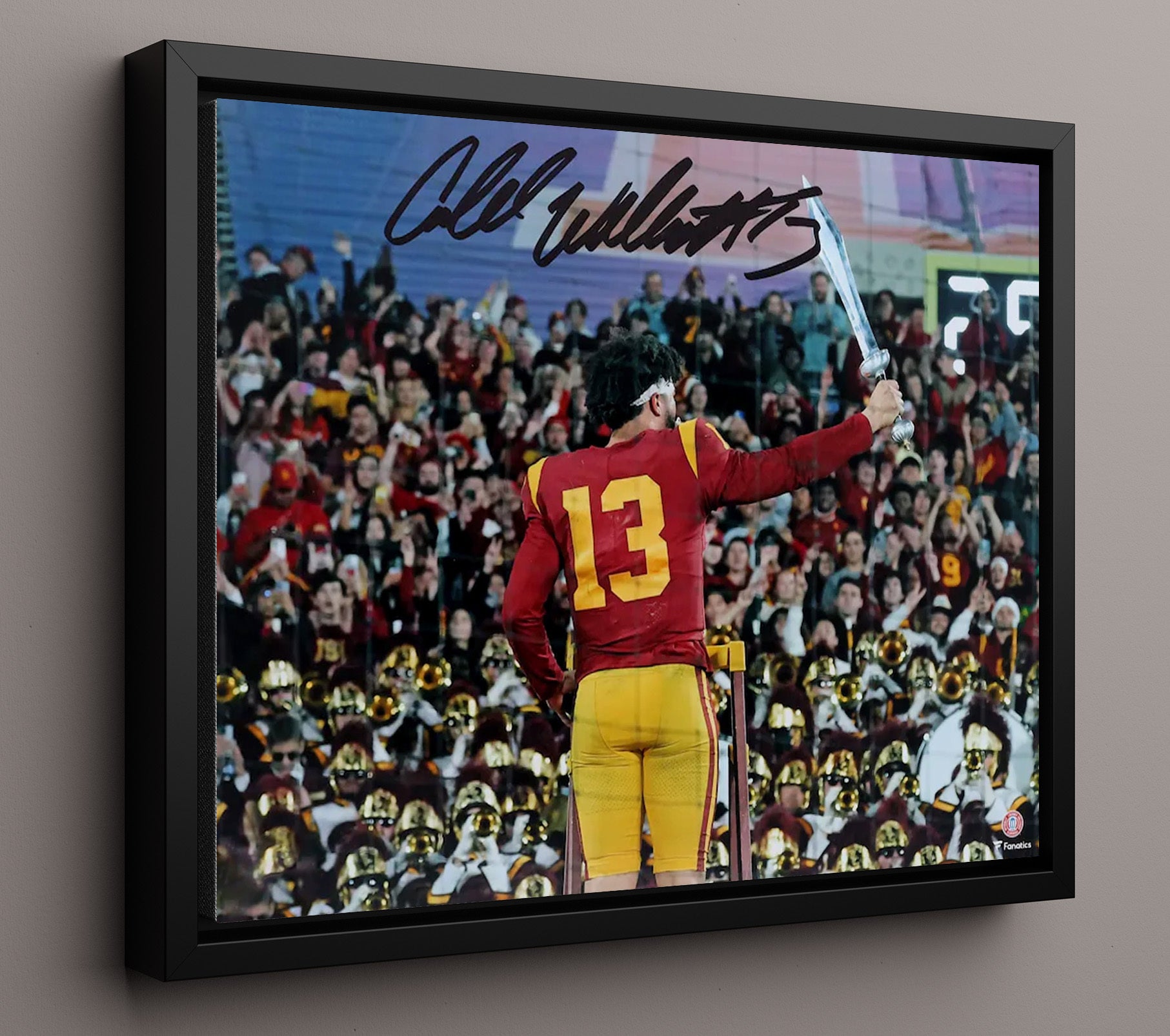 USC Football Caleb Williams Sword Celebration Band Leadership Moment College Football Wall Art 16x20 Framed Canvas wall art print – College Football decor