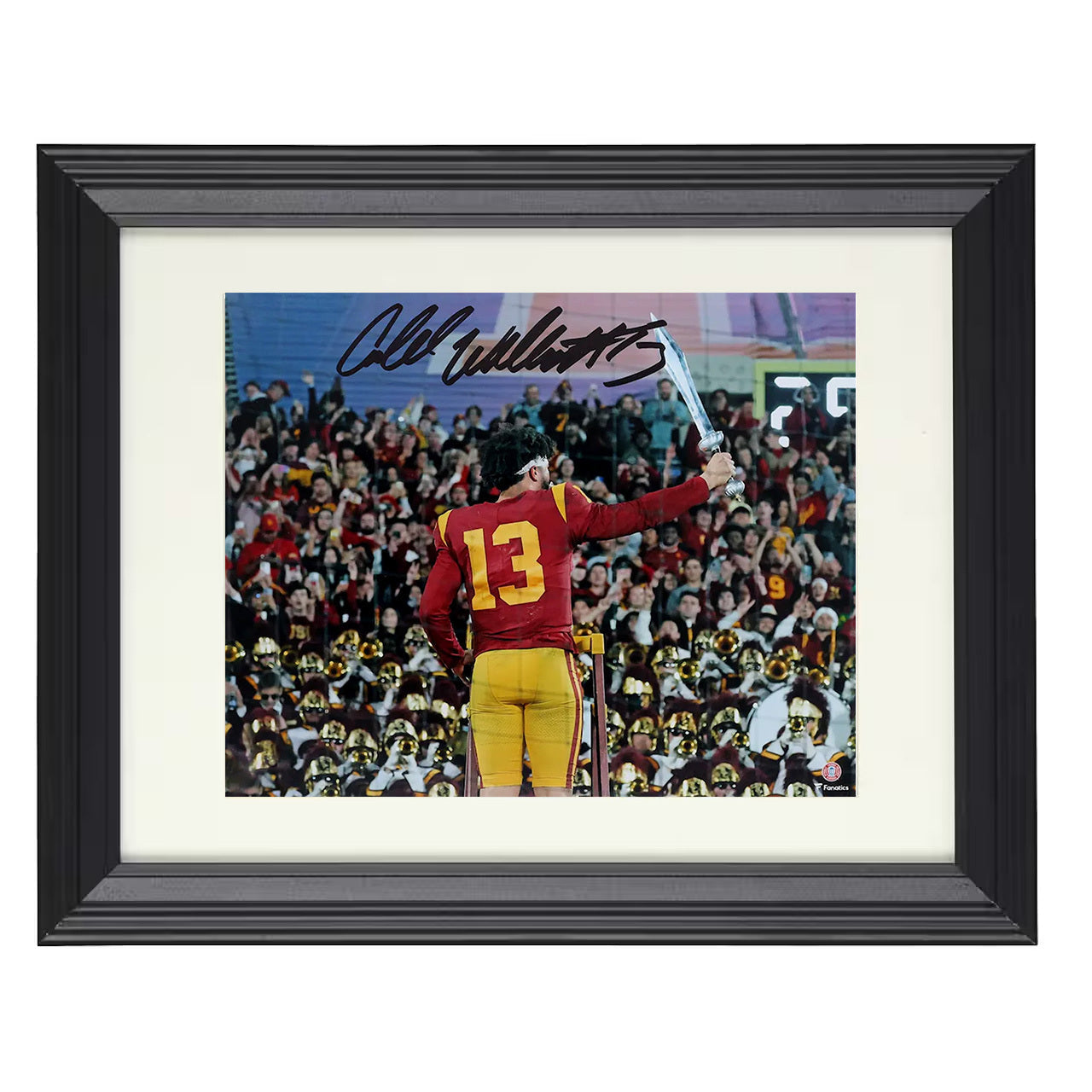 USC Caleb Williams Sword Celebration Band Leadership Moment 8x10 black beveled frame college football wall art