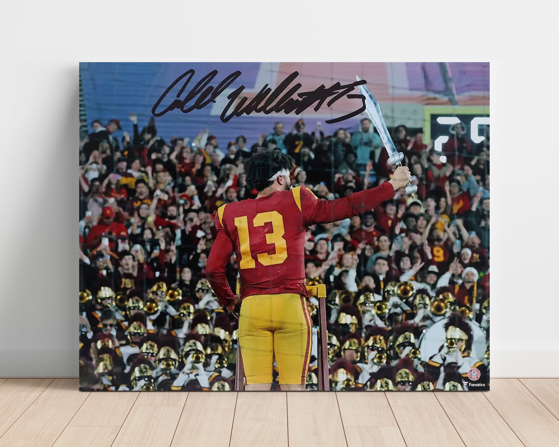 USC Football Caleb Williams Sword Celebration Band Leadership Moment College Football Wall Art 16x20 Unframed Print wall art print – College Football decor