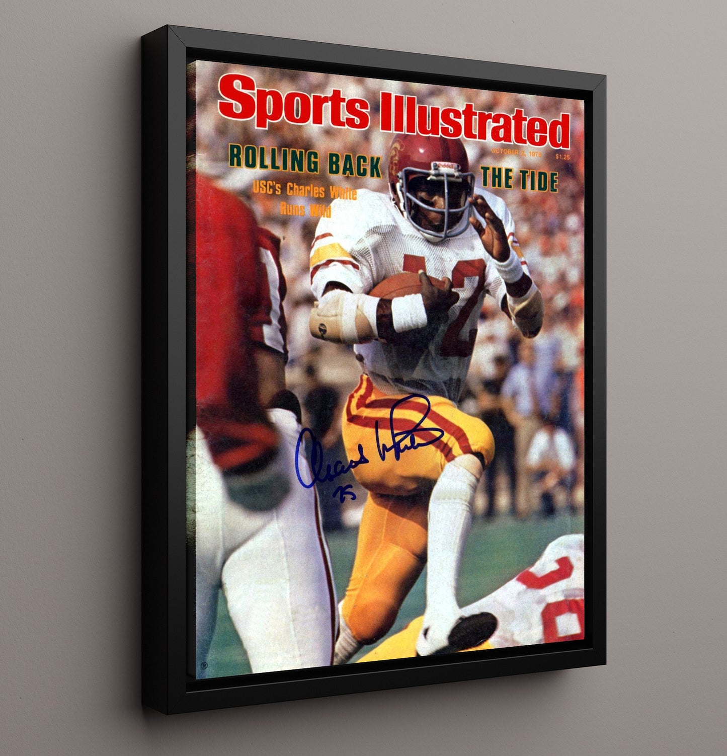 USC Football Charles White Runs Wild Rolling Back Tide 1978 SI Cover College Football Wall Art 16x20 Framed Canvas wall art print – College Football decor