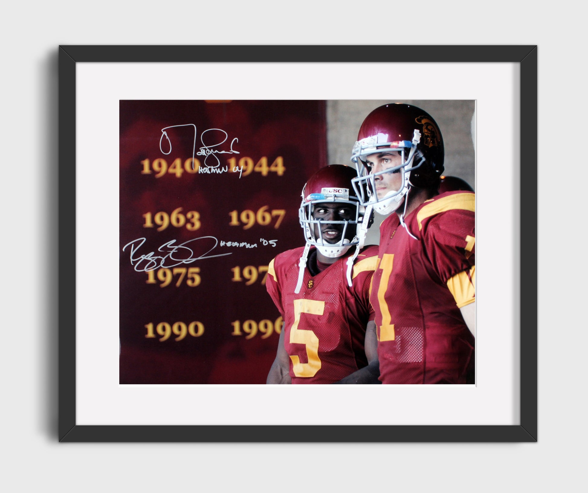 USC Football Leinart and Bush Heisman Duo Sideline Legacy College Football Wall Art 16x20 Gallery Frame wall art print – College Football decor