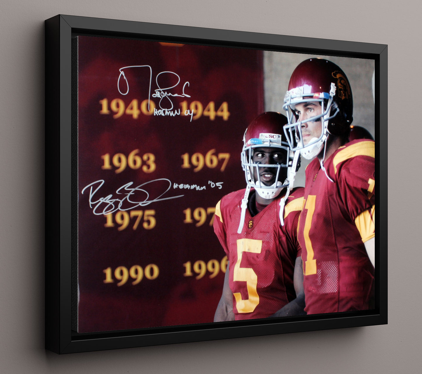 USC Football - Leinart and Bush Heisman Duo Sideline Legacy 8x10 Framed Canvas college football wall art