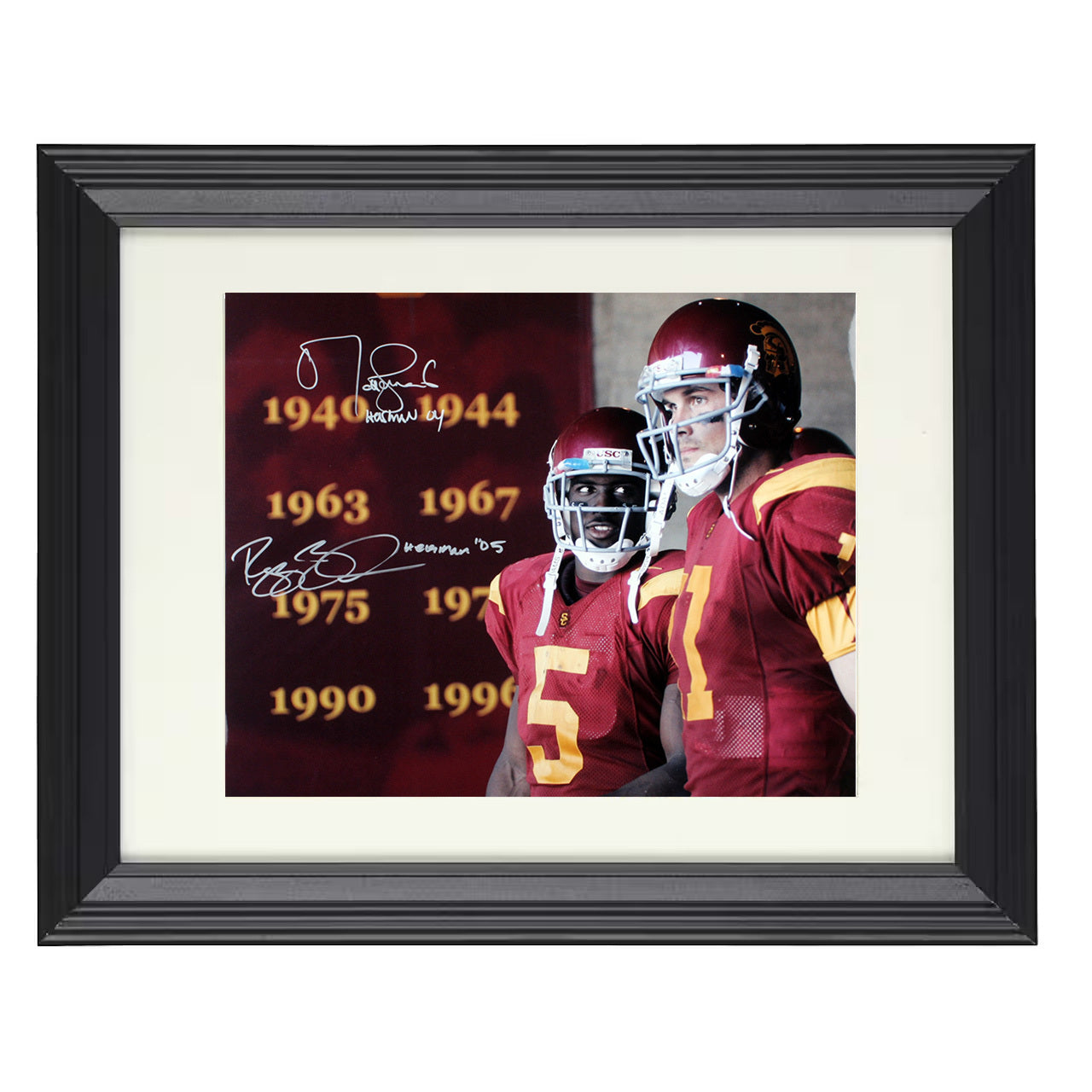 USC Football Leinart and Bush Heisman Duo Sideline Legacy 8x10 black beveled frame college football wall art