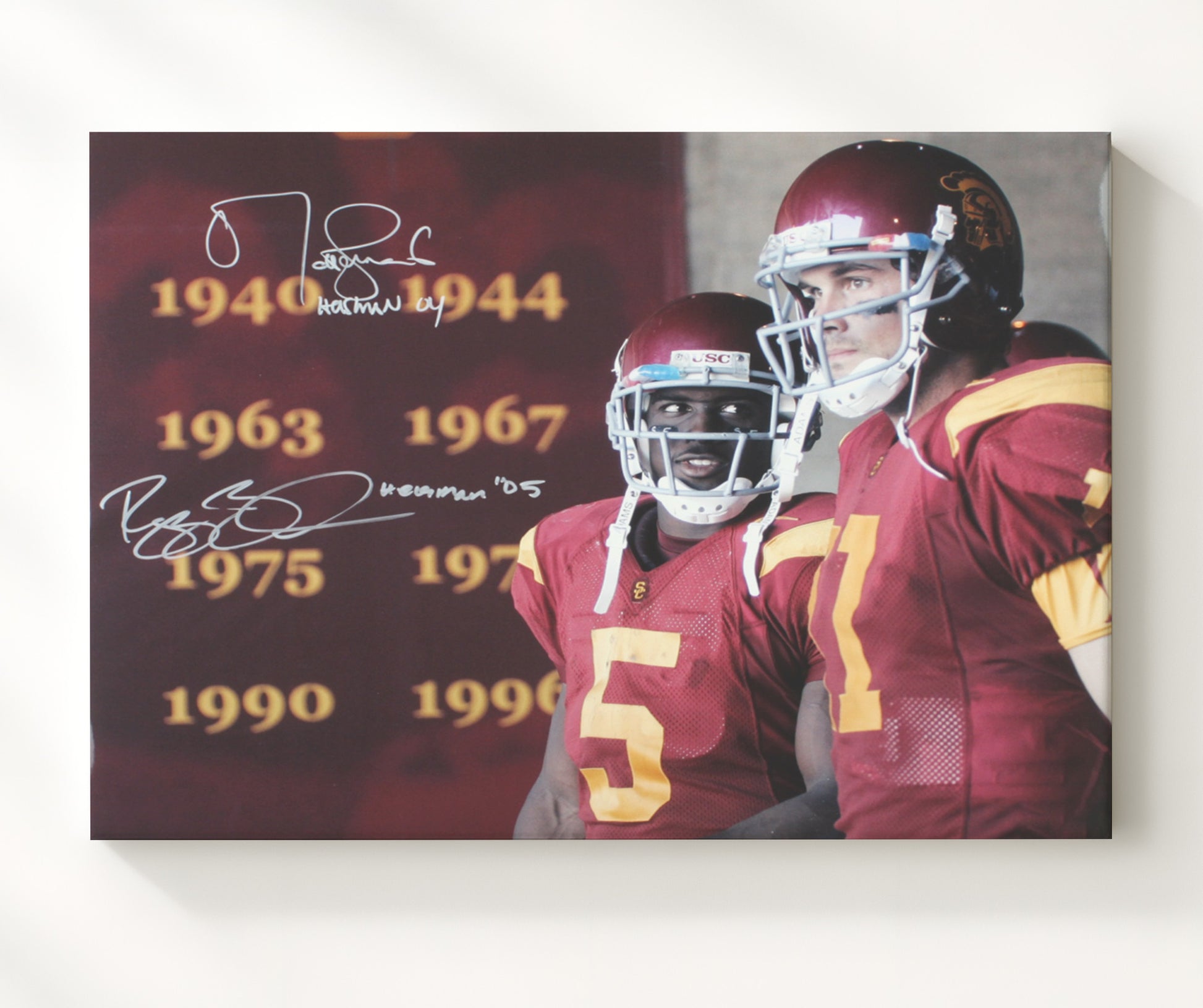 USC Football Leinart and Bush Heisman Duo Sideline Legacy College Football Wall Art 20x24 Canvas wall art print – College Football decor