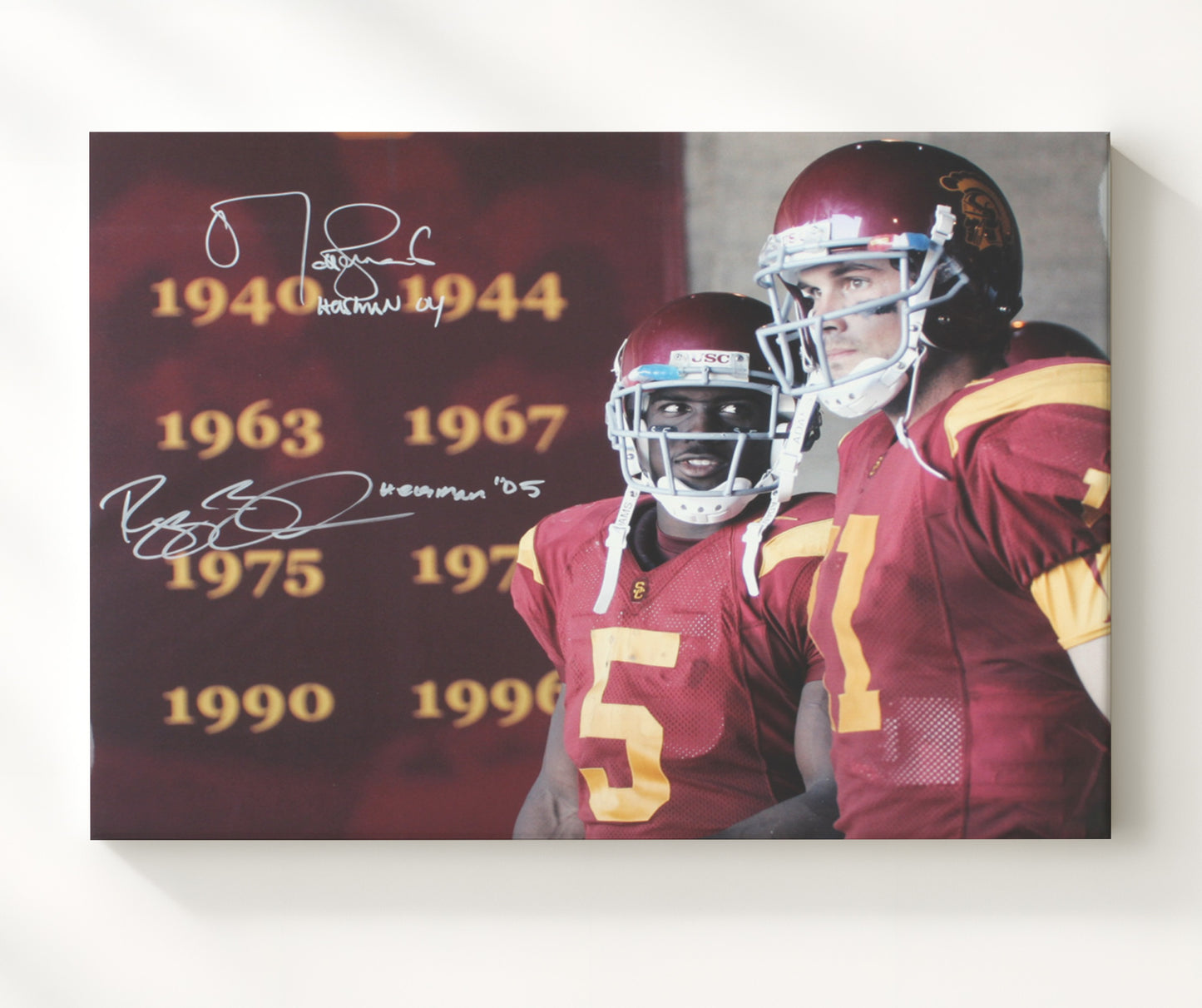USC Football - Leinart and Bush Heisman Duo Sideline Legacy 8x10 Canvas college football wall art
