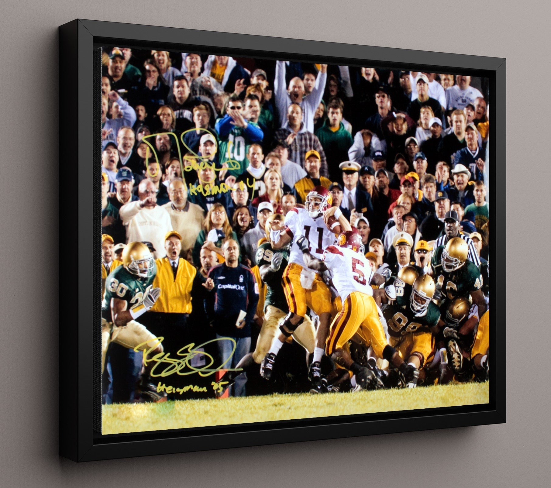 USC Football - Leinart and Bush Notre Dame Clash Heisman Era 8x10 Framed Canvas college football wall art