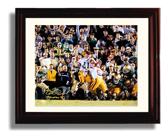 USC Football Leinart and Bush Notre Dame Clash Heisman Era College Football Wall Art 8x10 Beveled Frame wall art print – College Football decor