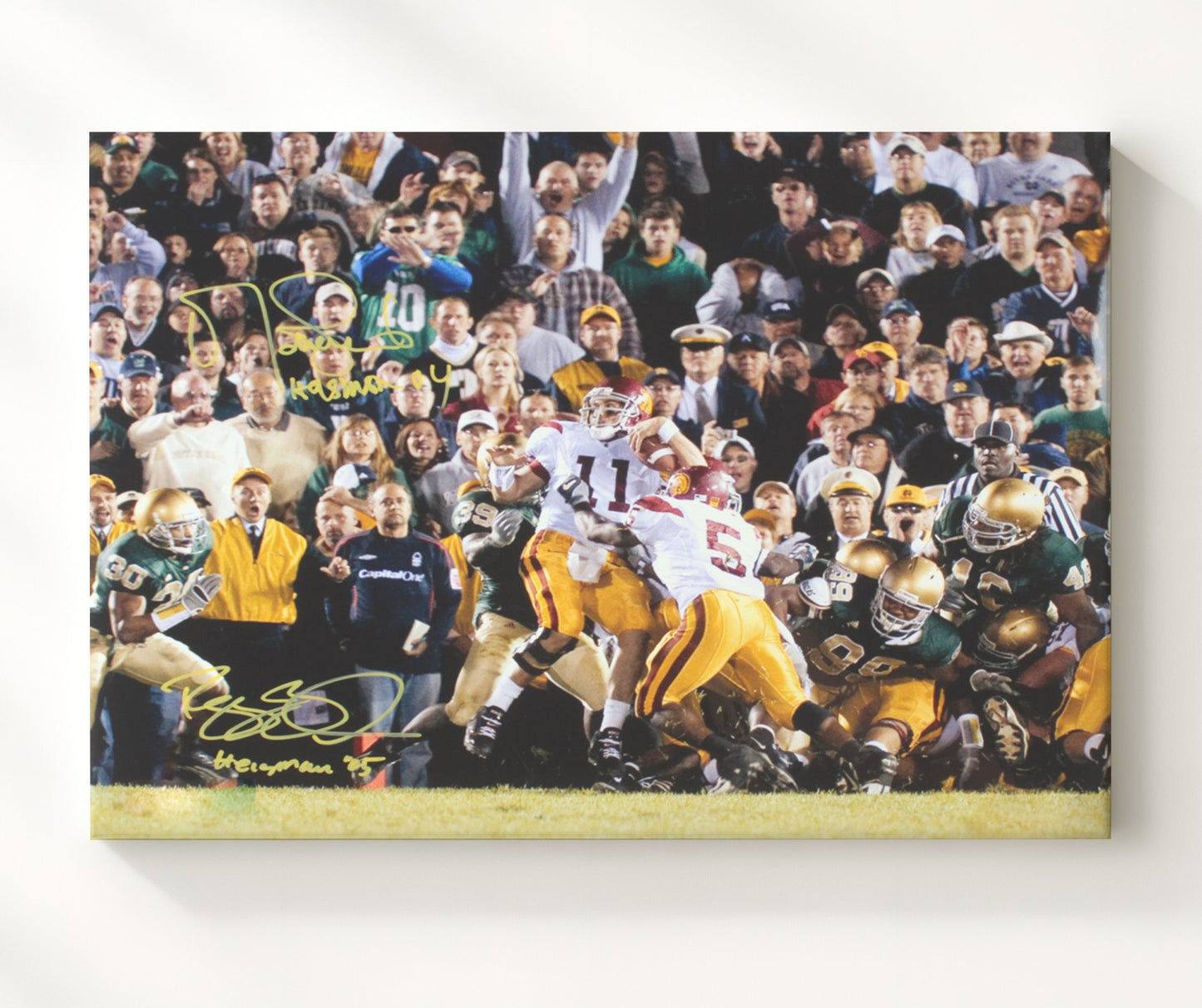 USC Football - Leinart and Bush Notre Dame Clash Heisman Era 8x10 Canvas college football wall art