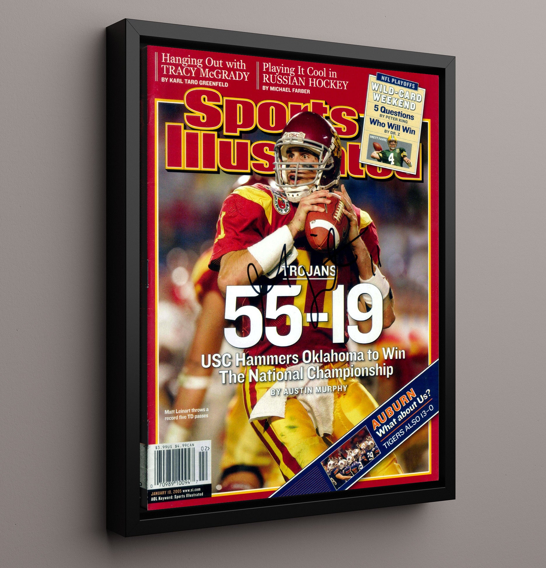 USC Football Matt Leinart 55-19 National Championship Rout 2005 SI Cover College Football Wall 16x20 Framed Canvas wall art print – College Football decor