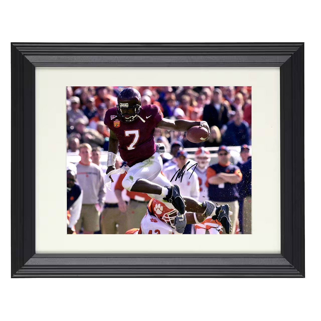 Virginia Tech Football Michael Vick Electrifying Open Field 8x10 black beveled frame college football wall art