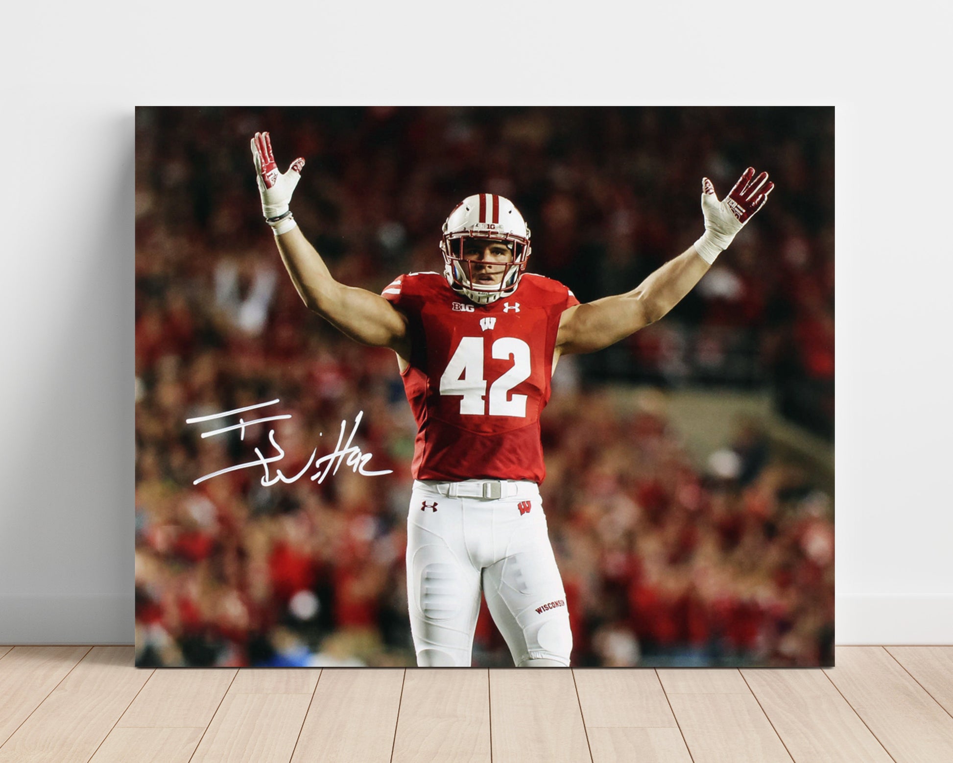 Wisconsin Football - TJ Watt Defensive Celebration Stand 8x10 Unframed Print college football wall art