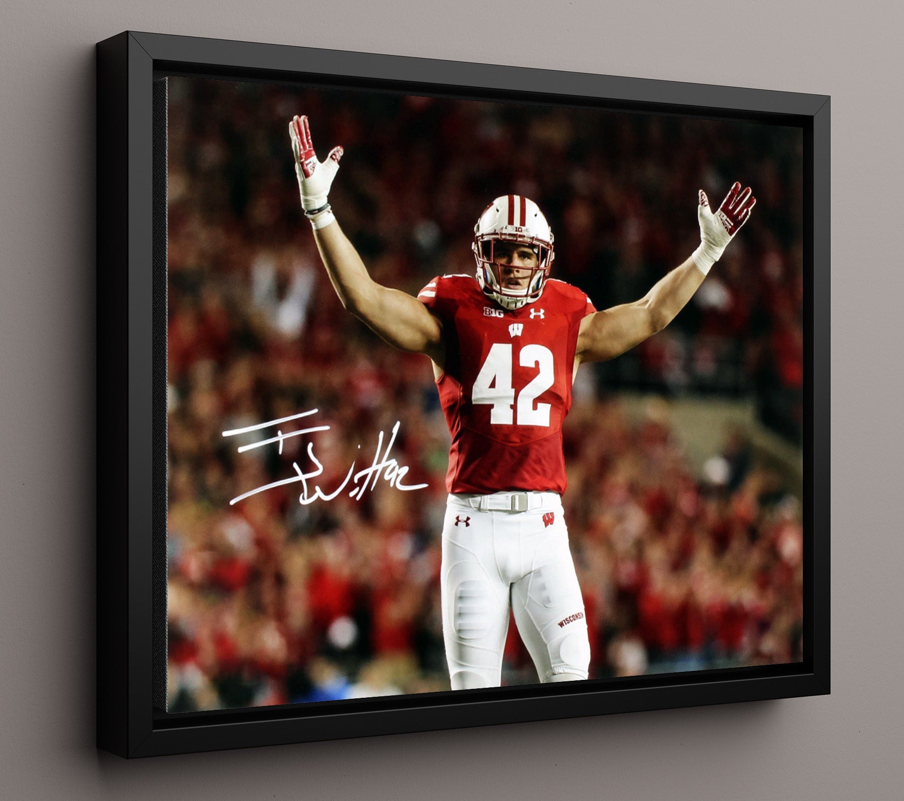 Wisconsin Football - TJ Watt Defensive Celebration Stand 8x10 Framed Canvas college football wall art