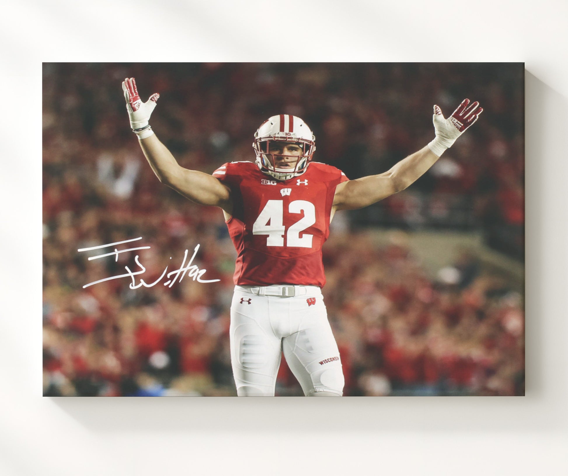 Wisconsin Football - TJ Watt Defensive Celebration Stand 8x10 Canvas college football wall art