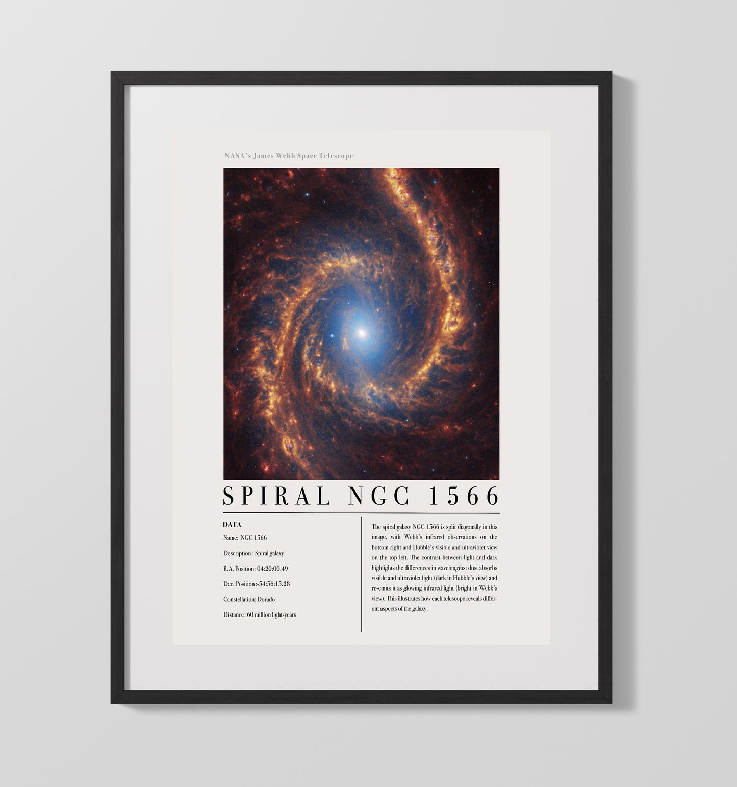 Constellation Print - Leo - James Webb Telescope NGC 3351 Barred Spiral Galaxy 16x20 Gallery Frame constellation wall art print – Constellation Print decor