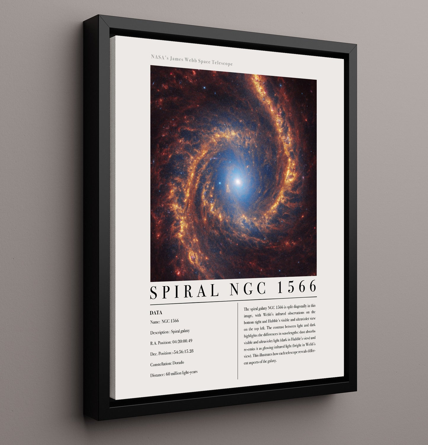 Constellation Print - Leo - James Webb Telescope NGC 3351 Barred Spiral Galaxy 16x20 Framed Canvas constellation wall art print – Constellation Print decor