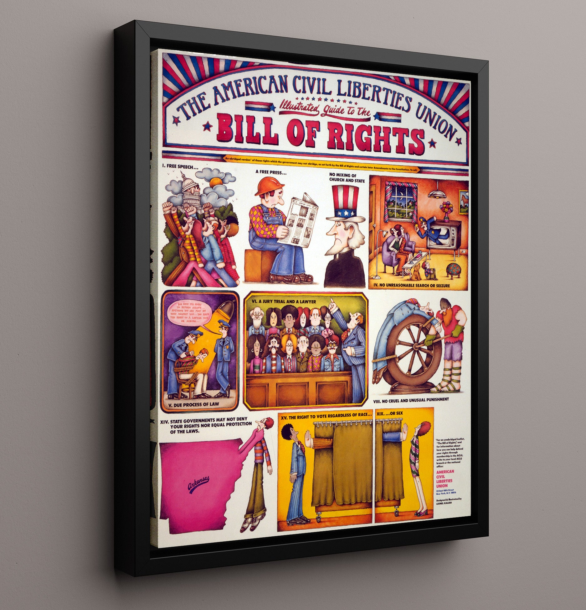Bill of Rights Illustrated Guide Counter Culture Wall Art 16x20 Framed Canvas wall art print