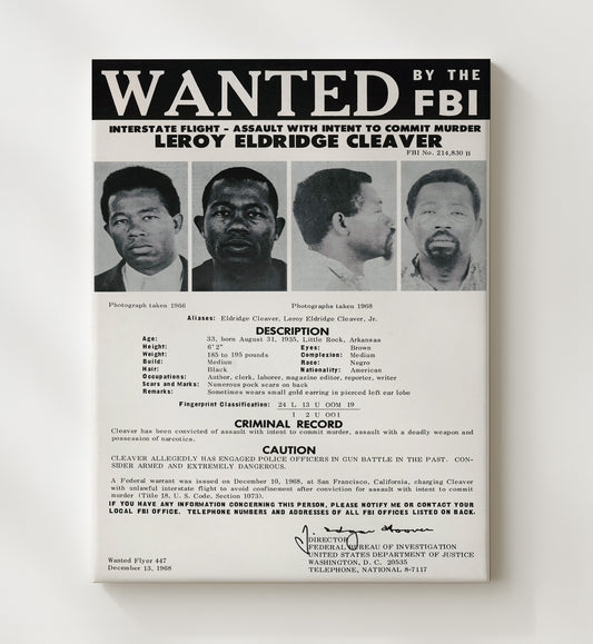 Eldridge Cleaver FBI Wanted Poster 8x10 Canvas counterculture wall art