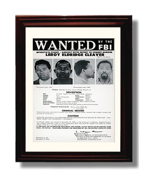 Eldridge Cleaver Fbi Wanted Poster Counter Culture Wall Art 8x10 Beveled Frame wall art print