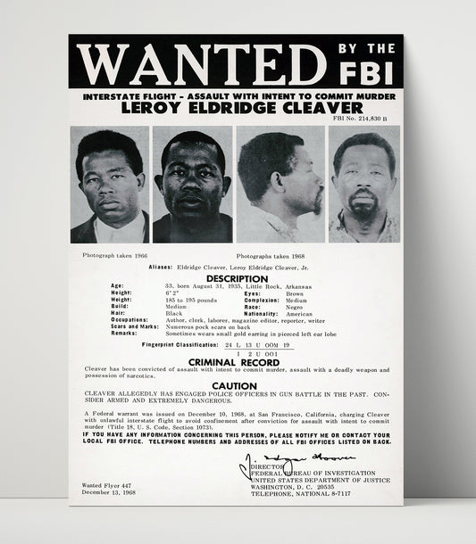 Eldridge Cleaver FBI Wanted Poster - Counterculture - 16x20 Unframed Print