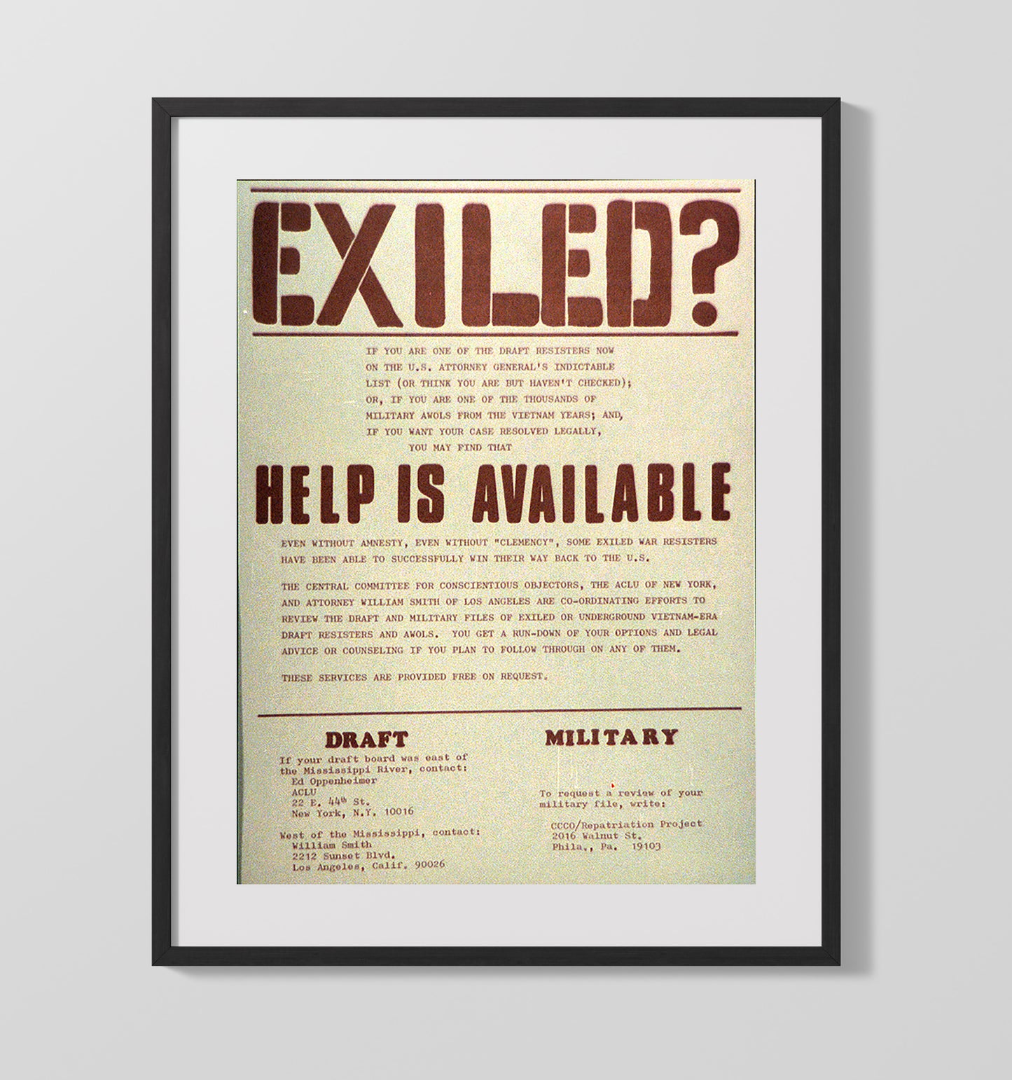 Exiled Help Is Available Counter Culture Wall Art 16x20 Gallery Frame wall art print