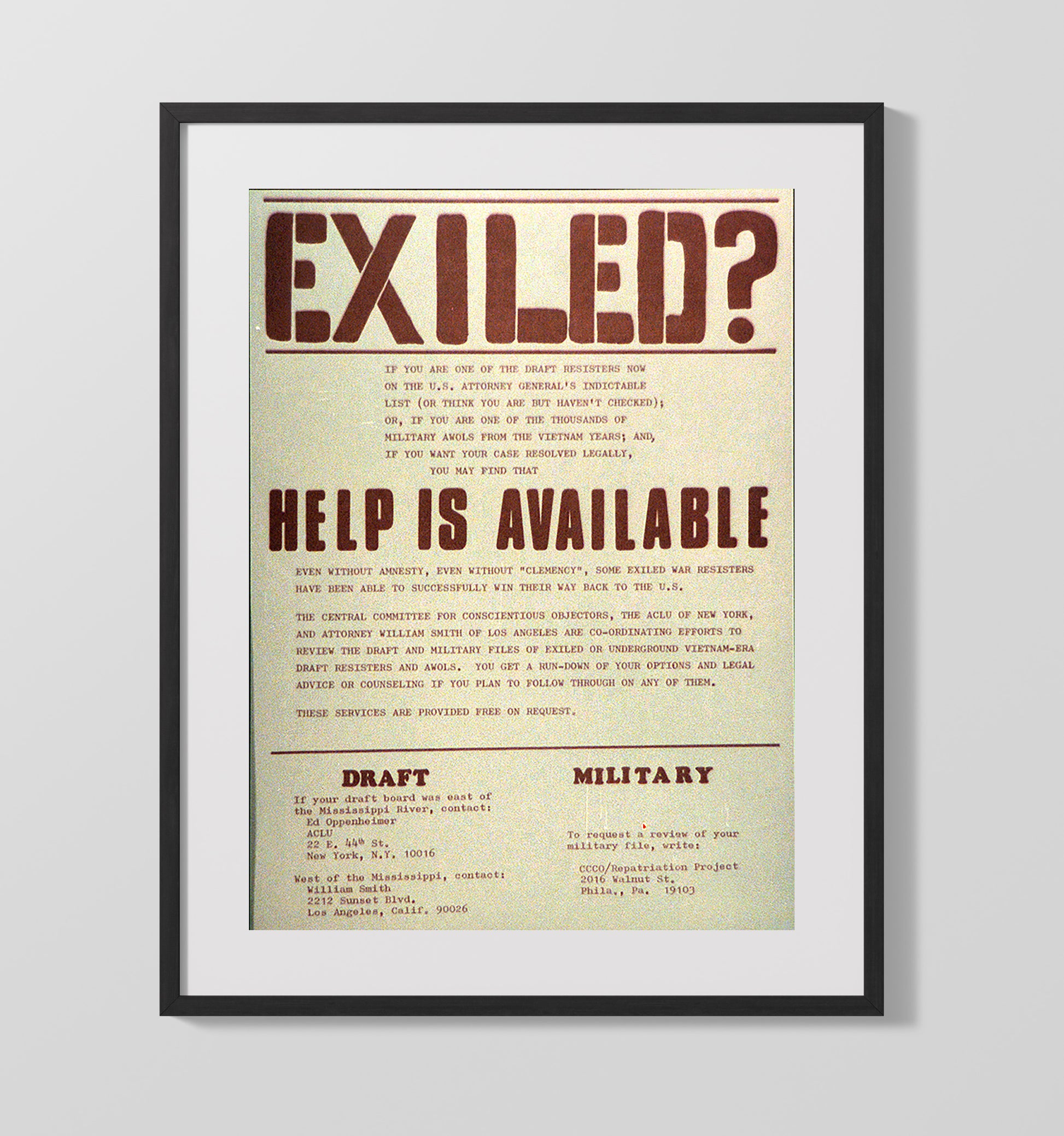 Exiled Help Is Available Counter Culture Wall Art 16x20 Gallery Frame wall art print