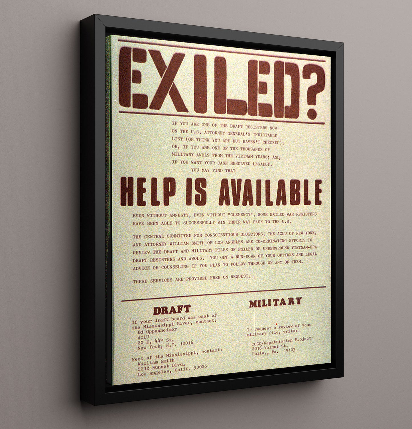 Exiled Help Is Available Counter Culture Wall Art 16x20 Framed Canvas wall art print