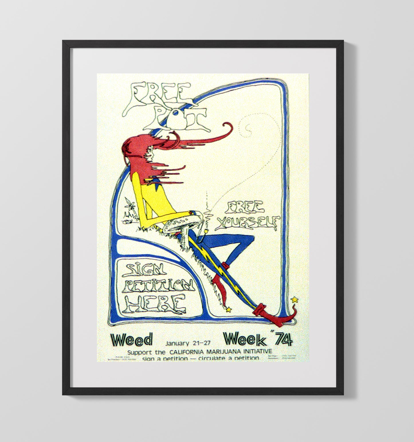 Free Pot Free Yourself Counter Culture Wall Art 16x20 Gallery Frame wall art print