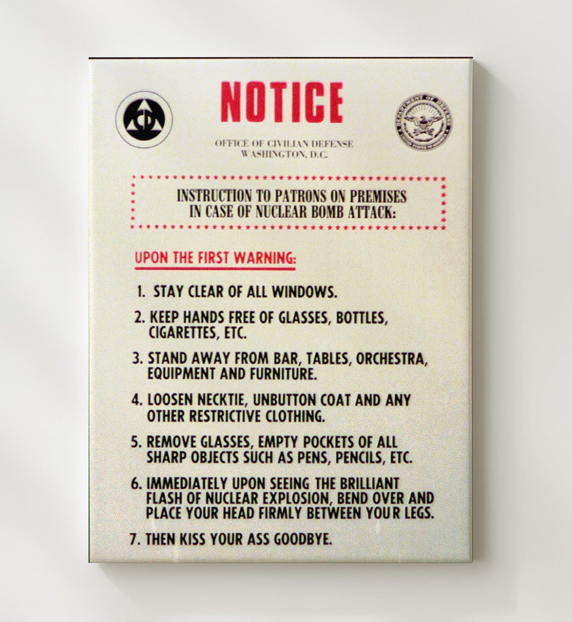 Nuclear Bomb Attack Notice Counter Culture Wall Art 20x24 Canvas wall art print