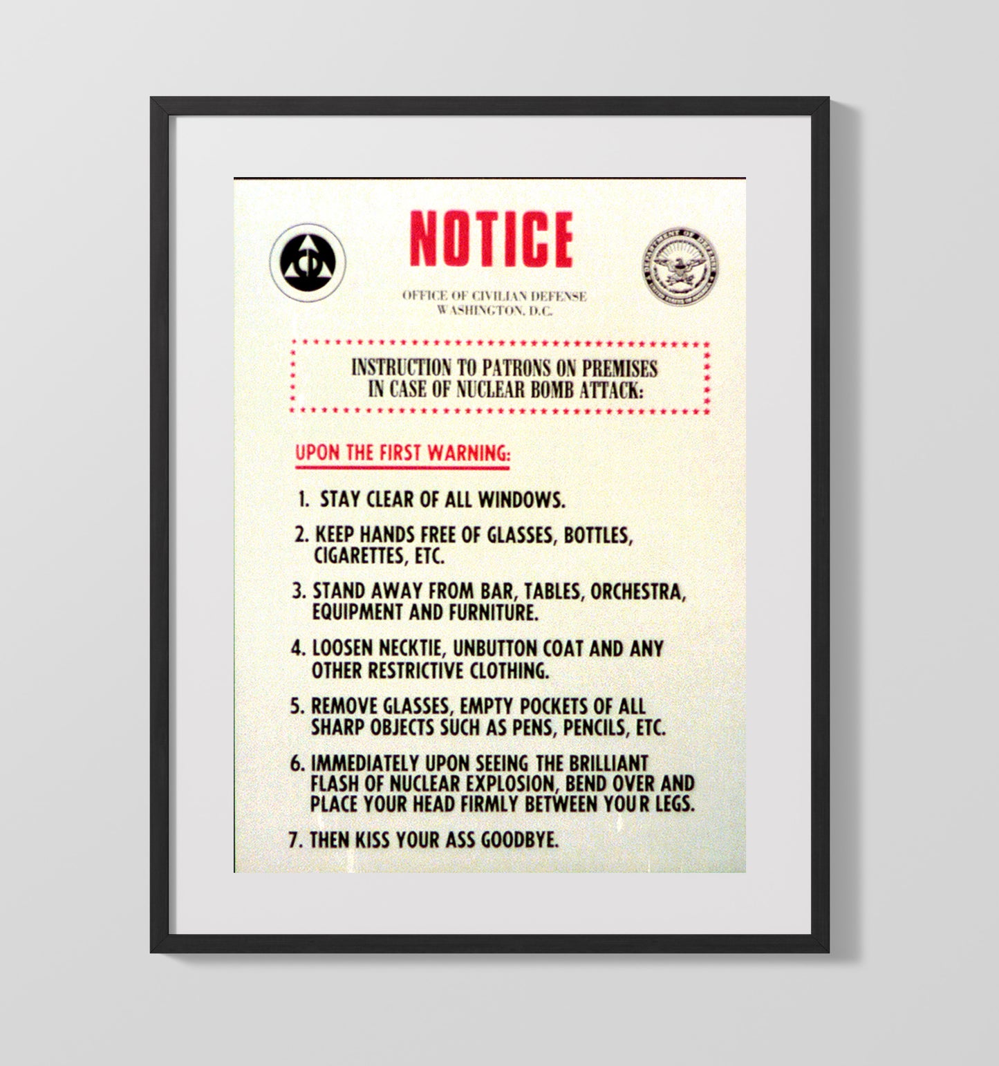 Nuclear Bomb Attack Notice Counter Culture Wall Art 16x20 Gallery Frame wall art print