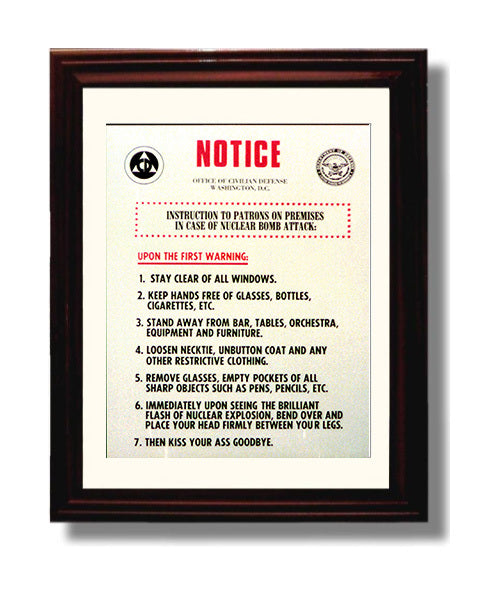 Nuclear Bomb Attack Notice Counter Culture Wall Art 8x10 Beveled Frame wall art print
