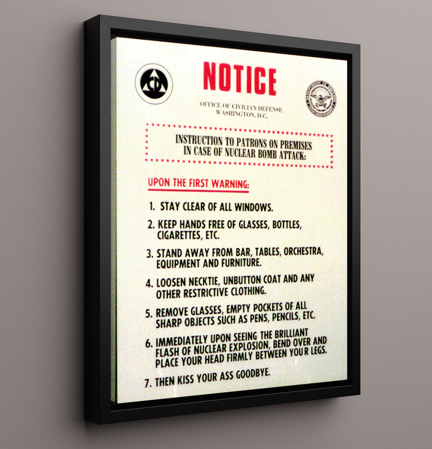 Nuclear Bomb Attack Notice Counter Culture Wall Art 16x20 Framed Canvas wall art print
