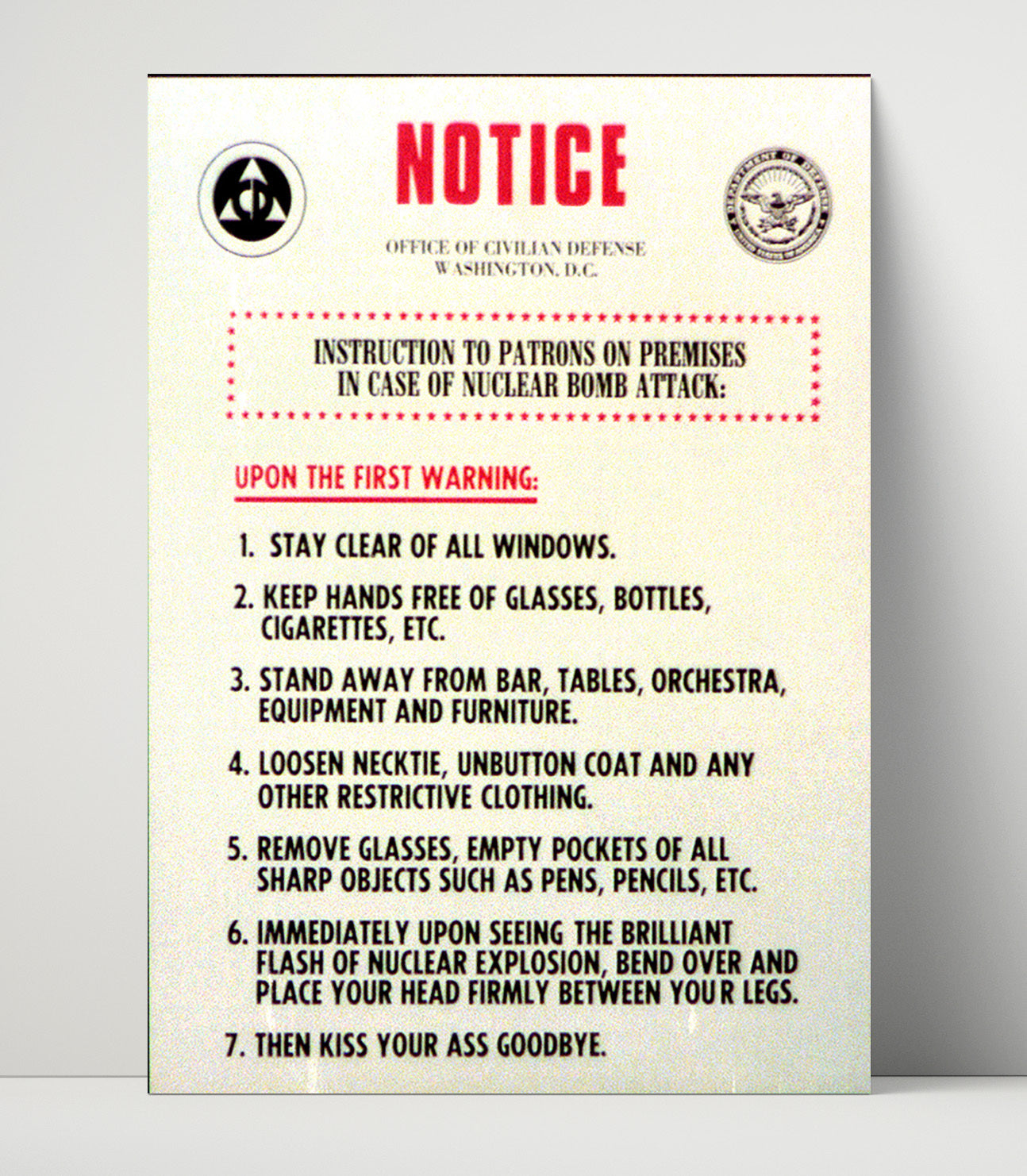 Nuclear Bomb Attack Notice Counter Culture Wall Art 16x20 Unframed Print wall art print