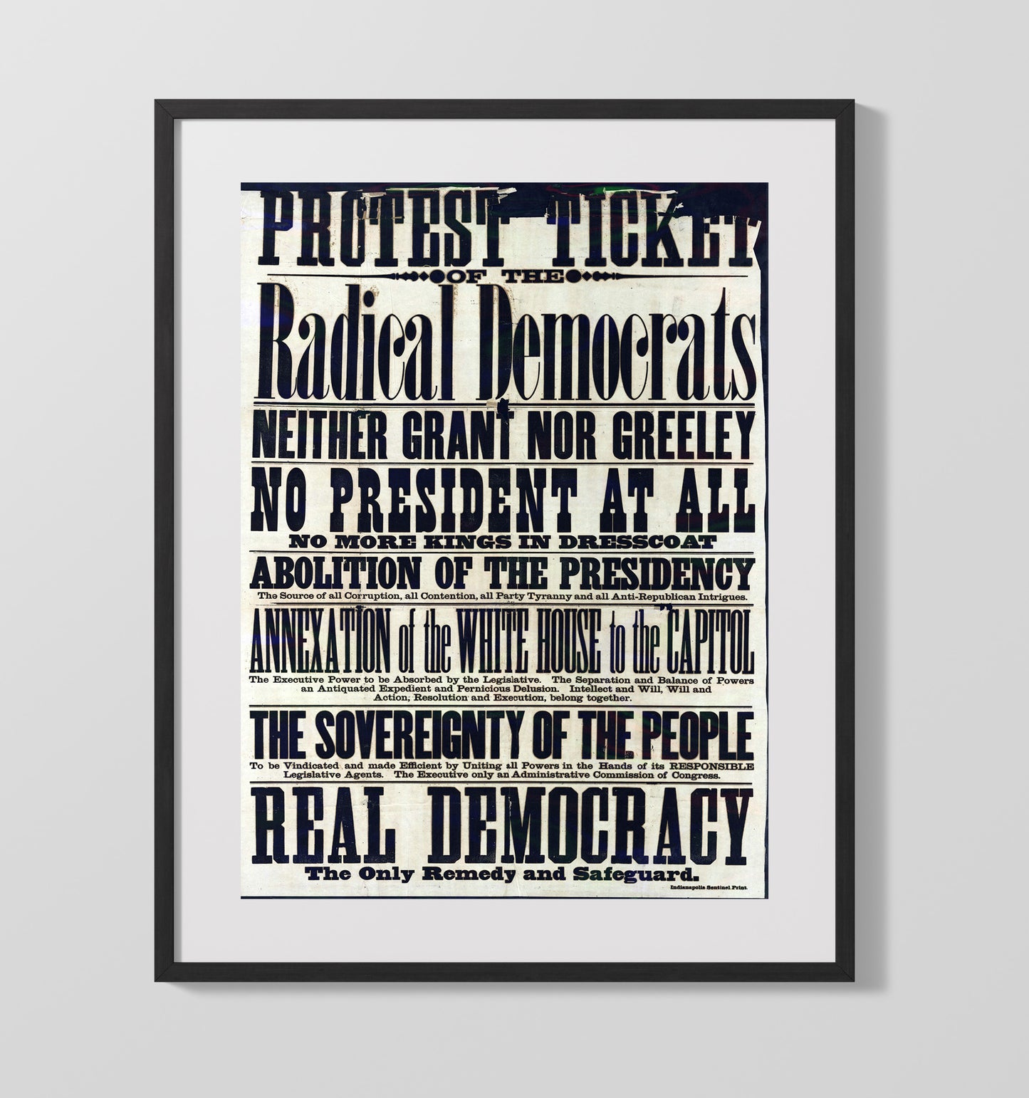 Protest Ticket - Radical Democrats Counter Culture Wall Art 16x20 Gallery Frame wall art print